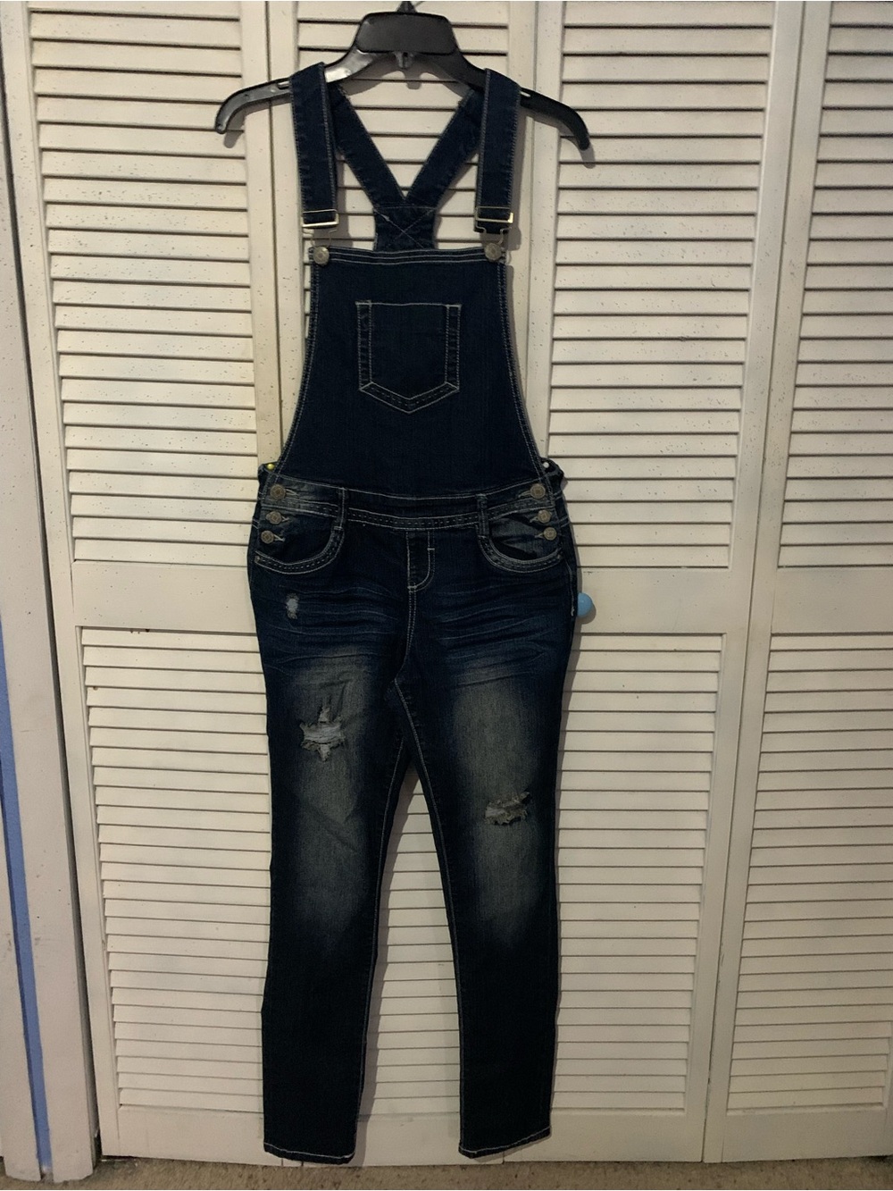 Almost Famous Blue Denim Bib Overalls Skinny Leg Size 9